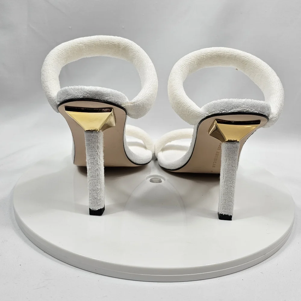 NIB Good American Terry Cloth Square Toe Heeled Sandal Stiletto White 8 Y2K Prom